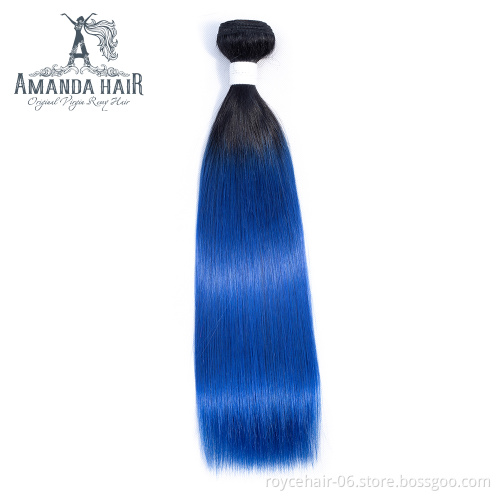 100% Virgin Remy Brazilian Human Hair Bundles  Ombre Color Human Hair Bundles  OT Blue Hair